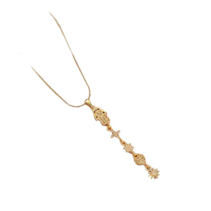 สร้อยคอจี้รูปทรงเรขาคณิตสีทองหวานประดับด้วยวัสดุธรรมชาติ ทำจากสแตนเลสสตีล เหมาะสำหรับสวมใส่ในชีวิตประจำวันอย่างมีสไตล์ - Product Image 5