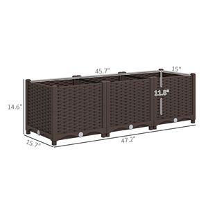 Fioriera Rialzata in Plastica 4x1x1 piedi per Esterni, con Fori di Drenaggio, Peso 5kg, per Ortaggi ed Erbe, Colore Marrone - Product Image 3