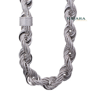 Lab Grown Diamond Necklace S925 <b>Silver</b> Rhodium Plated Rope <b>Chain</b> Round Diamond Channel Setting Unisex Luxury Jewelry - Product Image 2