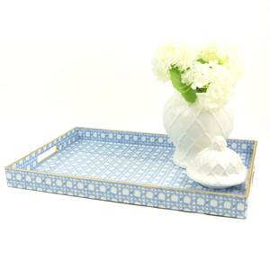Bone Inlay Modern Breakfast <b>Tray</b> Blue Floral Pattern Eco-Friendly Durable Lightweight Elegant Decorative Coffee Table Serving - Product Image 1