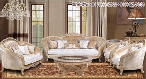 Juego de Sofás Tallados de Diseño Turco para el Hogar, Estilo Tradicional Maharaja, Juego de Sala de Estar Moderno de 6 Plazas con Toque Dorado - Product Image 5