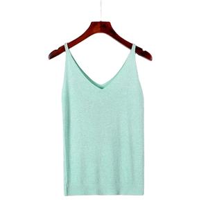 Camiseta sin mangas decorada con encaje Halter Sexy para mujer, chaleco tejido femenino con tela tejida - Product Image 2