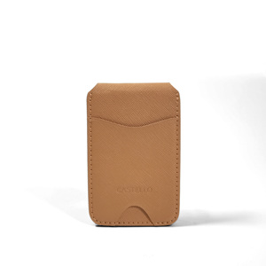 Factory Direct Castello Magsafe RFID Saffiano Leather Minimalist Fashion Card <b>Holder</b> Bracket Open Closure Embossed Logo Men's - Product Image 2