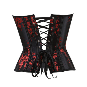 Corsé bustier de satén negro con estampado floral para mujer, con detalles de cordones y cierre de gancho frontal, moldeador de cintura - Product Image 6