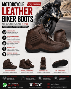 Bottes de motard en cuir personnalisées avec logo de marque, antidérapantes, norme CE, toutes saisons, pour hommes - Product Image 1