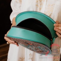 Dompet selempang kulit barat asli pirus dompet Tooled Tangan & casing koin kumparan tangan dengan set gantungan kunci untuk wanita