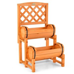 Jardinera Elevada de Madera de Abeto Sólido de 2 Niveles con Soporte para Plantas Trepadoras - Product Image 1