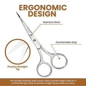 Professional Multi-Purpose Stainless Steel Right-Handed Straight Sharp Grooming <b>Scissors</b> for Eyebrow Nose Hair <b>Mustache</b> Cutting - Product Image 4