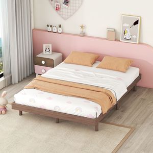 Letto a piattaforma flottante moderno color noce con struttura in legno - Product Image 2