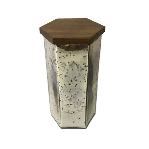 Luxury White Simple Handmade <b>Decorative</b> Multi-purpose Tall Hex Mercury Nordic Candle <b>Jar</b> with Mango Wood Lid Wholesale Christmas - Product Image 1