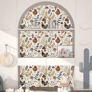 Papel Tapiz Autoadhesivo con Diseño de Gallo de Granja Beige, 17.5 x 118 Pulgadas, Papel de Contacto Removible con Diseño Floral, de Hojas y de Hongos, Mural de Estilo Pastoral - Product Image 2