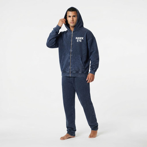 Conjunto de Sudadera con Capucha y Pantalones de Chándal para Hombre, Casual, Oversize, con Cremallera Completa, Lavado Ácido, Bolsillo Canguro, Hombro Caído y Cordón Ajustable - Product Image 4