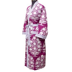 Robe kimono pour femme, style classique, 100% coton, col en V, fermeture à ceinture, longueur intégrale, douce, respirante, pour la maison - Product Image 2