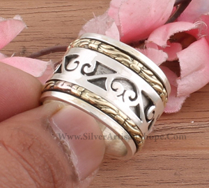 Bague Tournante Anti-Stress en Argent Sterling 925 avec Perles, pour Femmes et Hommes, Style Bohème, Méditation, Mariage, Bijoux Classiques, Vente en Gros - Product Image 4