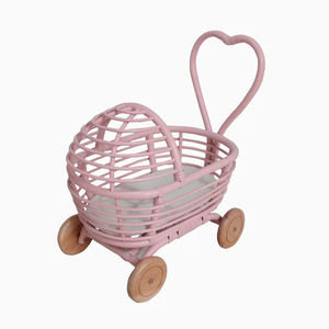 Customized Handmade Rattan Kid Toy Classic Wicker Heart Handle <b>Doll</b> Pram Model Push Toy Pretend <b>Play</b> For Toddler Birthday Gifts - Product Image 4