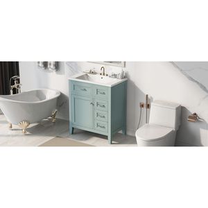 Mueble de Baño con Lavabo Integrado de 30 Pulgadas, Estructura Sólida de MDF, Color Verde, con Cajones (SKU Antiguo N725S999222F) - Product Image 4