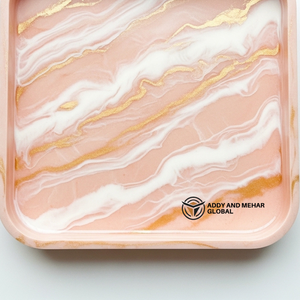 Bandeja con efecto mármol naranja terracota y borde dorado |   Elegante Bandeja Decorativa Color Terracota Naranja con Efecto Mármol - Product Image 3