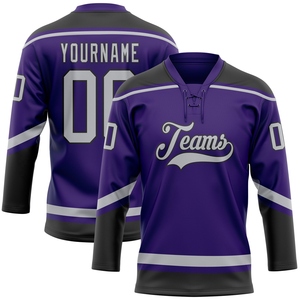 Maillot de hockey personnalisé OMMIZ INDUSTRY violet-gris-noir à col lacé, le plus vendu en gros - Product Image 1