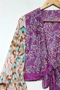 New Arrival Silk Bohemian Flare Bell Sleeve Tie <b>Top</b> Boho Wrap <b>Top</b> <b>70s</b> Style Fashion Festival Crop <b>Top</b> - Product Image 2