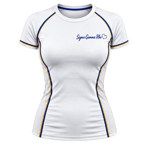 T-shirt de compression pour femmes Sigma Gamma Rho, personnalisé, sororité grecque, athlétique, extensible, manches courtes, entraînement, fitness, vente en gros - Product Image 1