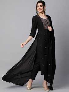 Conjunto de Kurta Verde Bordado en Rayón con Materiales Reciclados y Dupatta para Mujer, Ropa Tradicional para Fiestas, Salwar Kameez Indio Pakistaní - Product Image 2
