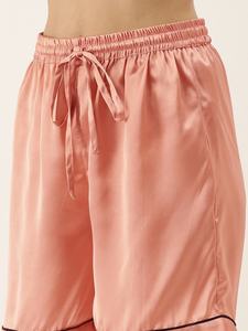 ชุดนอนผ้าไหมซาติน2ชิ้นเนื้อเรียบใส่สบายสำหรับผู้หญิงชุดผ้าซาตินเอวยางยืดสำหรับใส่นอน - Product Image 6