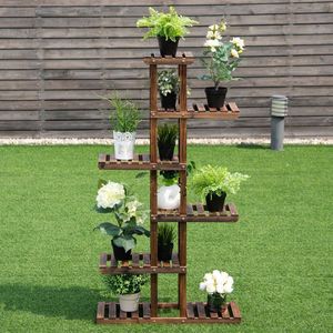 Scaffale da giardino in legno a 6 livelli per lo stoccaggio e la cremagliera per piante forniture da giardino - Product Image 2