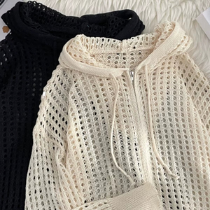 Cardigan à capuche en maille ajourée pour femme, style décontracté et ample, protection solaire, collection été 2026 - Product Image 5