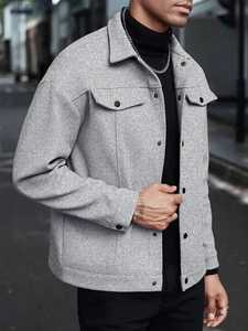 Inland Industries Men's Casual Denim Shirt Jacket Turn-down Collar <b>Button</b> Closure Solid Color Autumn Wear Regular Fit Anti - Product Image 6