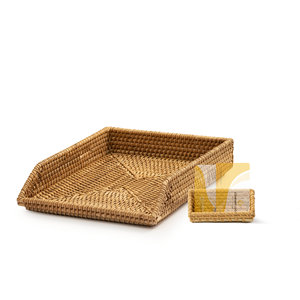 Decorative desk paper organizer rattan letter tray handwoven file <b>holder</b> basket set cheapest cost - Product Image 2