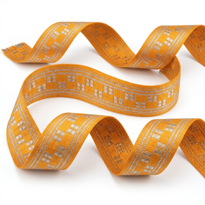 Ruban Jacquard Festif Neelkamal Industries 25mm Or Orange Vif avec Bordure Zari pour Décoration de Mariage, Bordures de Vêtements et Nœuds - Product Image 1