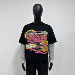 เสื้อยืดโอเวอร์ไซส์พิมพ์ลาย DTG แบบสองชั้น แขนยาว สไตล์สตรีทแวร์ ประดับคริสตัลหลากสี ผ้าคอตตอนวาฟเฟิล สำหรับผู้ชาย ลายกราฟิก - Product Image 1