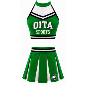 Ensemble d'uniformes de cheerleading vert personnalisé : Jupe plissée, crop top, tenue de performance d'équipe, compétition de danse, vêtements de sport athlétiques - Product Image 1