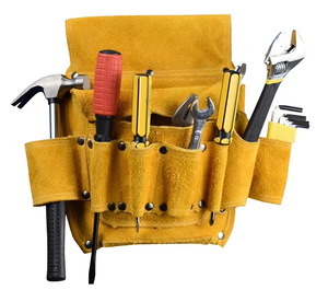 Orange Leather <b>Tool</b> <b>Belt</b> With Multiple Pockets For Hammer Wrench Screwdriver Tape Measure And Nails - Product Image 5