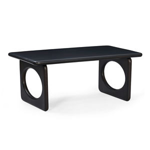 Table basse moderne noire avec pieds géométriques découpés en cercle, en bois de manguier massif, table centrale pour canapé, idéale pour la maison et le salon de style farmhouse - Product Image 4