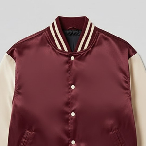 Veste de sport en satin bordeaux pour homme, manches crème, fermeture boutonnée, style preppy, vêtement d'automne - Product Image 3
