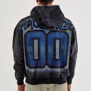 Sweat-shirt à capuche oversize pour homme, style streetwear, imprimé aigle, noir, en coton tricoté, coupe classique, logo frontal, style hiver, en polaire - Product Image 2