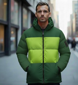 Chaqueta Acolchada para Hombre con Bloques de Color, Cuello Alto, Cierre de Cremallera, Cortavientos, Casual de Invierno, Relleno Grueso de Fibra de Poliéster - Product Image 3