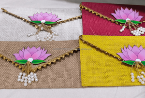 Sobre de Yute Multicolor con Botón de Loto, Hecho a Mano, Ecológico, Unisex, Regalo Promocional, Monedero, Recuerdo de Boda, Shagun - Product Image 2