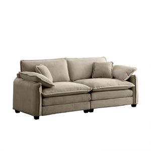 Warm and Cozy Tan Corduroy 2-Seater Living Room <b>Sofa</b> with 4 Upholstered Large Deep Seat <b>Pillows</b> for Home Entertainment - Product Image 6