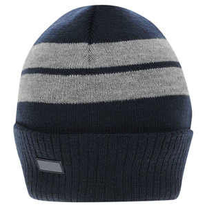 Unisex Knitted Beanie <b>Hat</b> with Striped Design in <b>Navy</b> and Gray for Adults Casual Winter Wear 56-58CM - Product Image 5