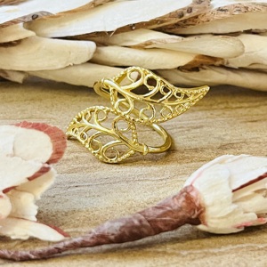 Anillo de Hoja Delicado Favorito del Mercado, Anillo Bohemio de Latón para Mujer, Chapado en Oro de 18k, Joyería Botánica Vintage de Filigrana, Venta al por Mayor/OEM/ODM - Product Image 4