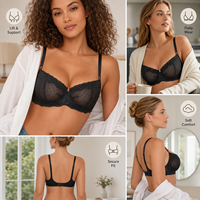 Soutien-gorge balconnet push-up sans doublure en dentelle sexy pour femme, à demi-bonnet, avec armatures, bretelles réglables et fermeture dorsale en U, vente en gros, OEM