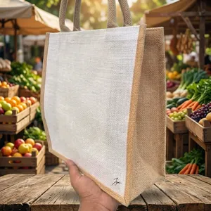 Sac fourre-tout en jute grande taille avec imprimé lettres et poignée supérieure, idéal pour les courses, réutilisable et écologique – Ajouter au panier & Contacter - Product Image 5