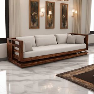 Banco Moderno de Madera con Cojín de Tela - Product Image 1