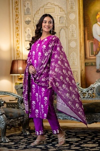 Women's Pair Top-Bottom Dupatta Salwar Kameez Cotton <b>Blend</b> Faux Fabric Modern All Seasons - Product Image 4
