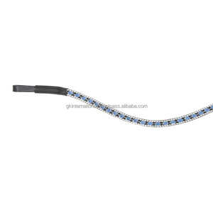 Diadema para Caballo de Cuero Negro Marrón de Primera Calidad Personalizada con 3 Filas de Cristales Azules Brillantes y Diamantes - Product Image 3