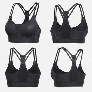 Black <b>Cross</b> Back Plus Size Sports Bra Wireless Compression Breathable Quick Dry Front Logo Crop <b>Top</b> for Yoga Fitness - Product Image 4
