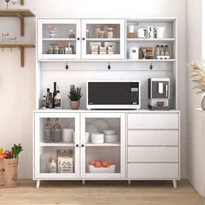 63\" W Large Freestanding <b>Kitchen</b> Hutch Cabinet 4 Doors 4 Drawers Microwave <b>Storage</b> <b>Kitchen</b> <b>Cupboard</b> 43 Door Pantry Cabinets - Product Image 2
