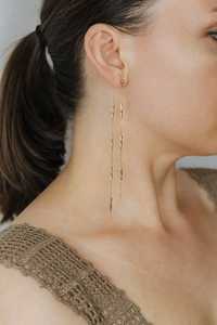 <b>Dangle</b> Long Drop Chain Front Back <b>Earrings</b> With 925 Sterling <b>Silver</b> 14K Gold Plated Miyuki Twist Bugles - Product Image 3